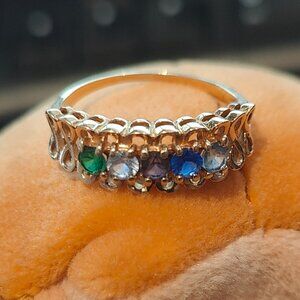 10k Solid Yellow Gold Multi-Colour Stones Ring Size 7